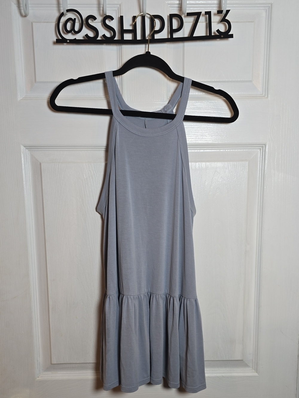 First Love S Small Light Gray Sleeveless Tank Dress with Pink Accents